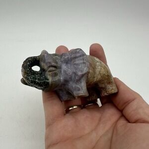 Ocean Jasper Carved Elephant Figurine Purple And Brown Tones 3"